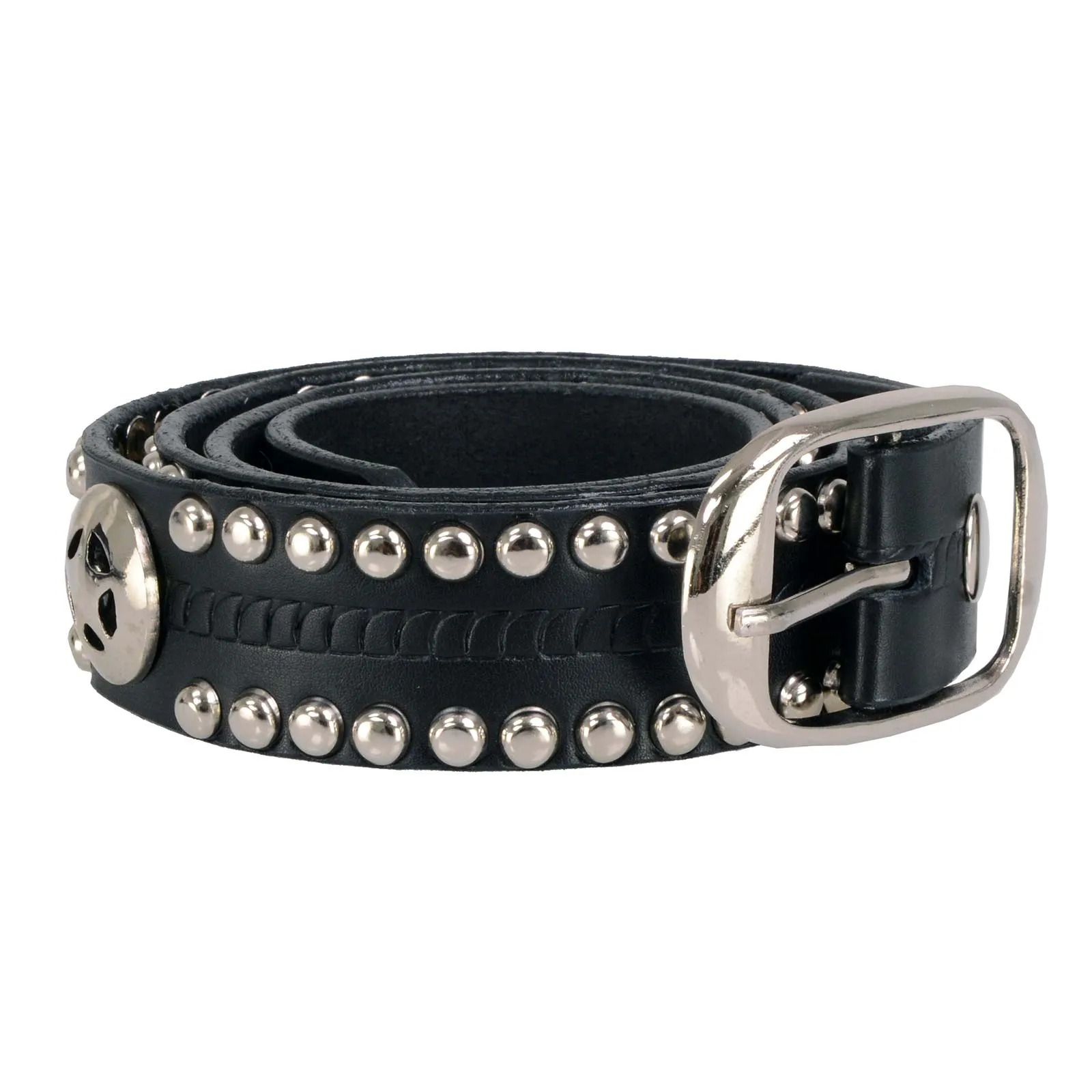 Milwaukee Leather MP7131 Men's Chrome Studded & Star Emblem Black Leather Belt w/ Interchangeable Buckle -1.5 in Wide