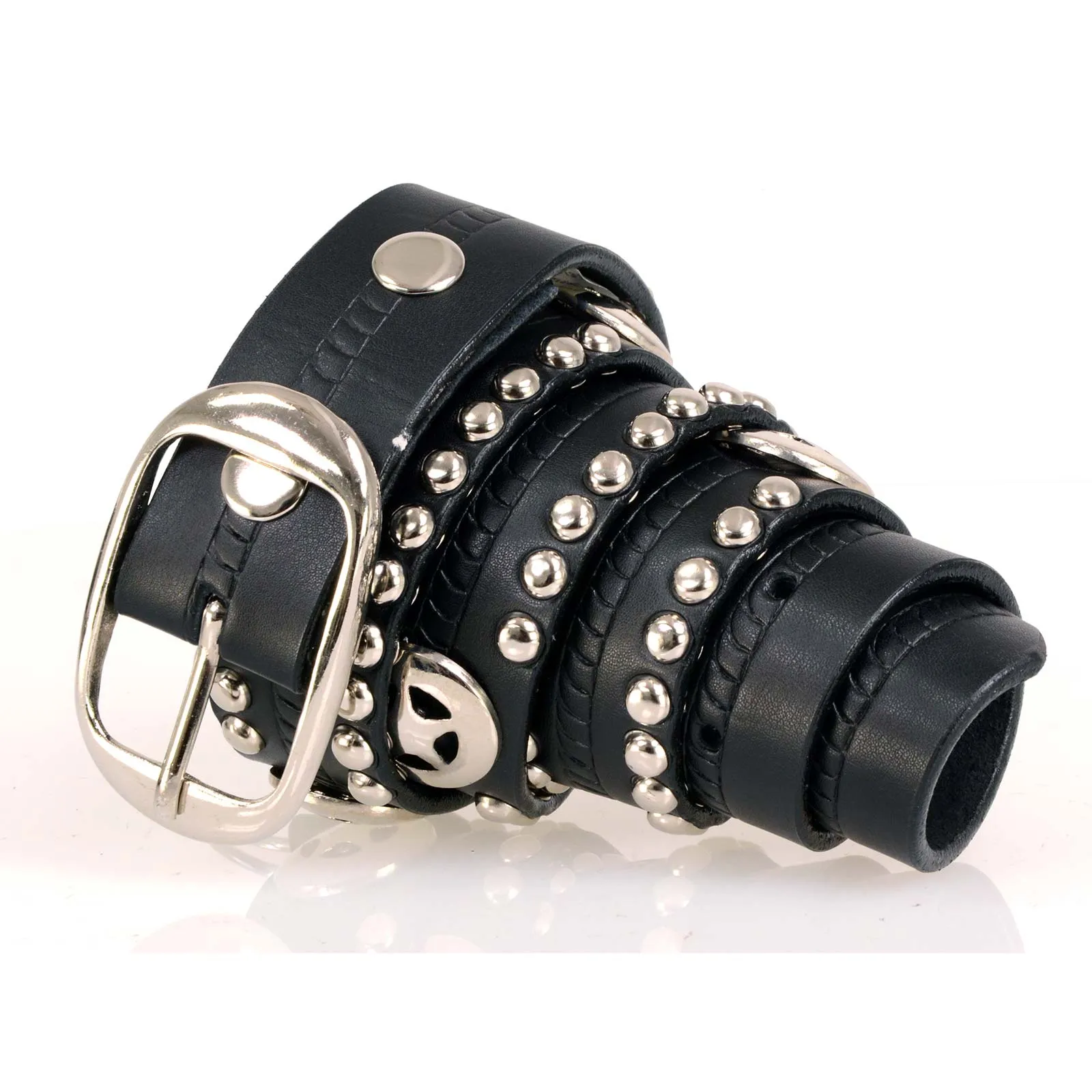 Milwaukee Leather MP7131 Men's Chrome Studded & Star Emblem Black Leather Belt w/ Interchangeable Buckle -1.5 in Wide