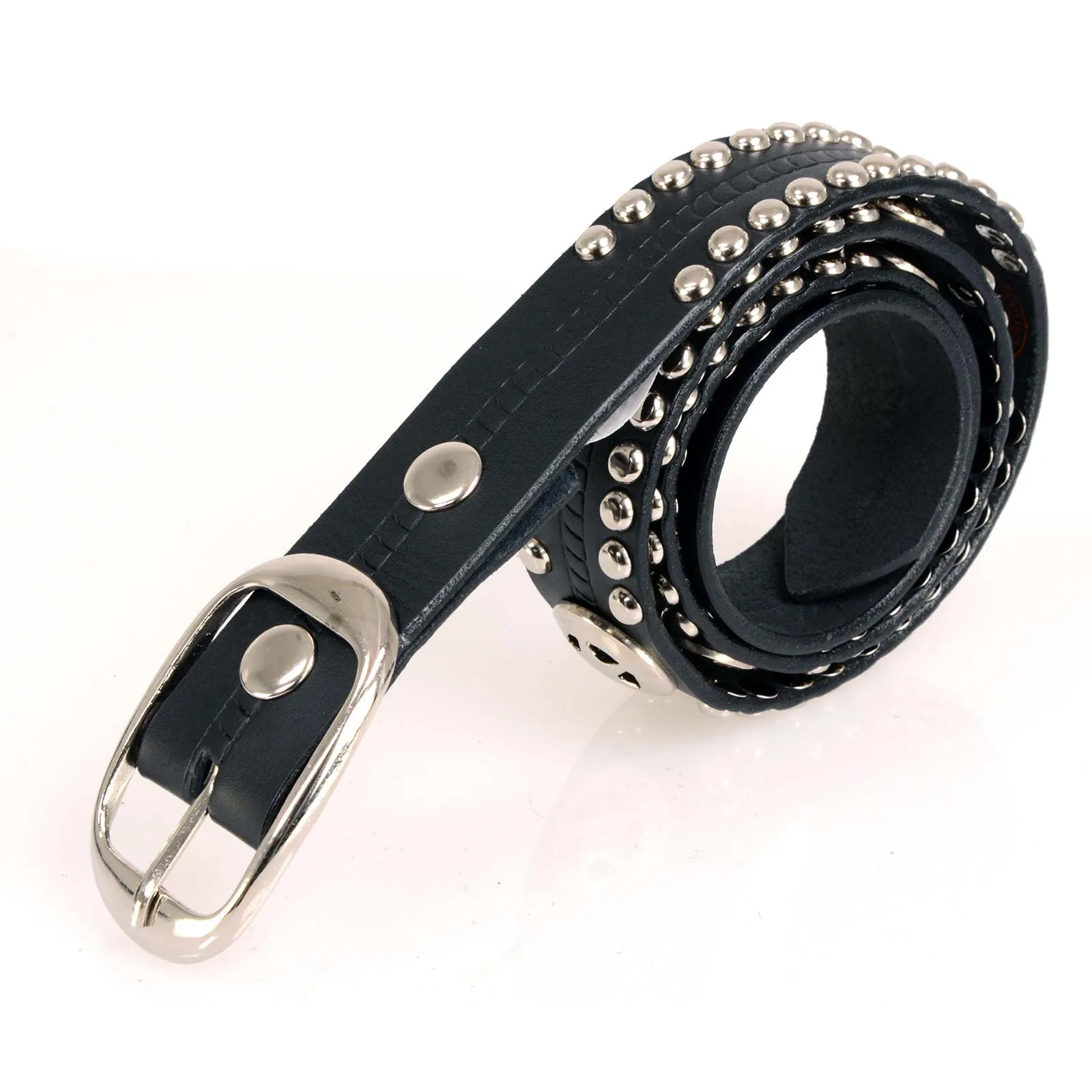 Milwaukee Leather MP7131 Men's Chrome Studded & Star Emblem Black Leather Belt w/ Interchangeable Buckle -1.5 in Wide