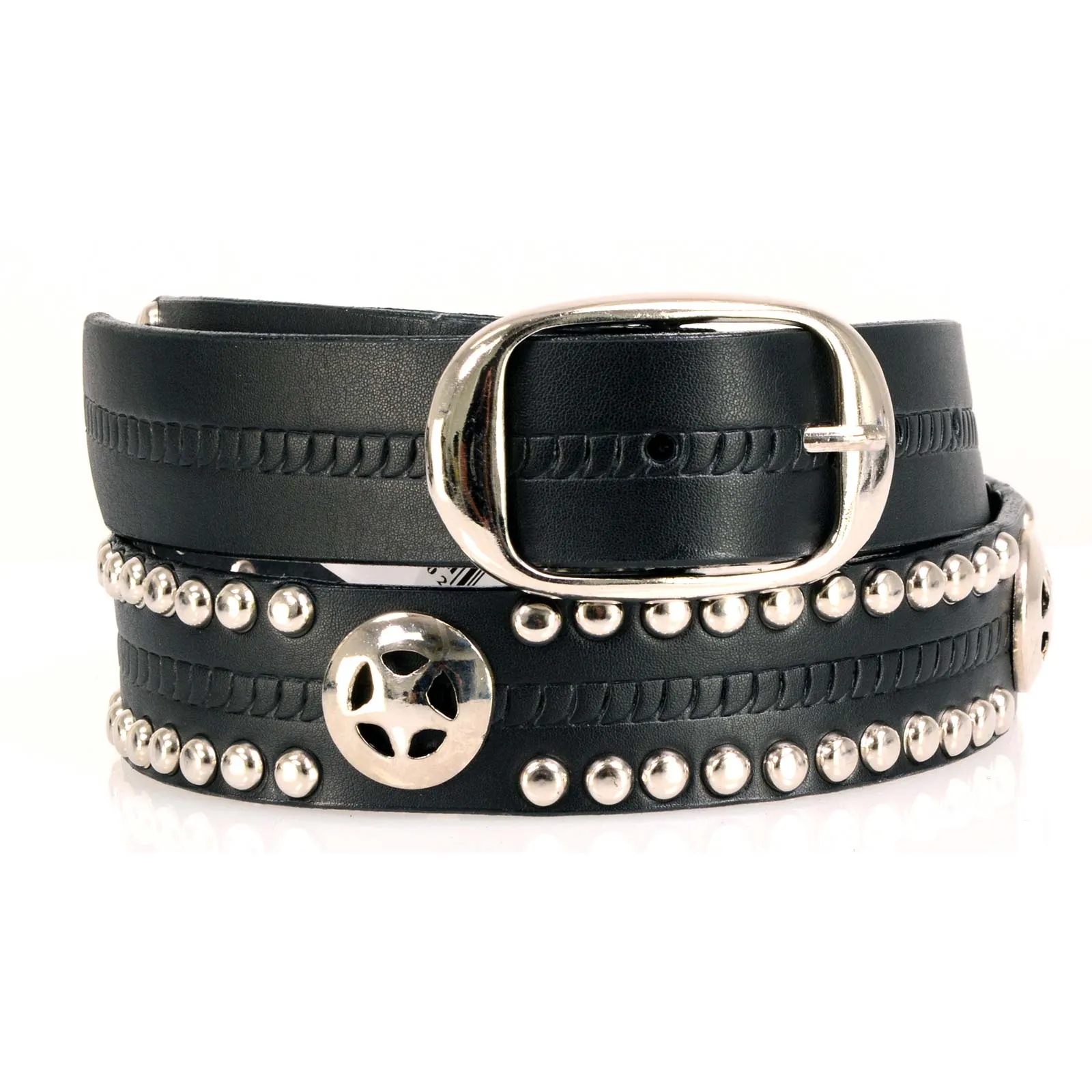 Milwaukee Leather MP7131 Men's Chrome Studded & Star Emblem Black Leather Belt w/ Interchangeable Buckle -1.5 in Wide