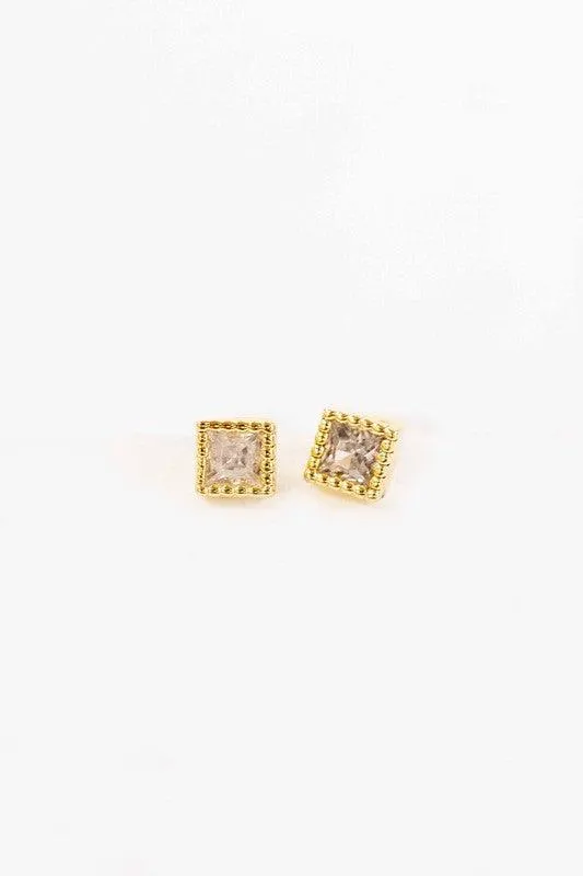 Mini Square Stone Stud Earrings