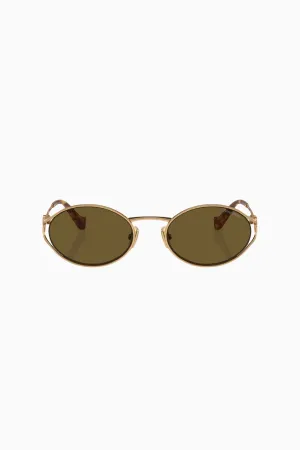 Miu Miu Oval Wire Framed Sunglasses - Brass Gold