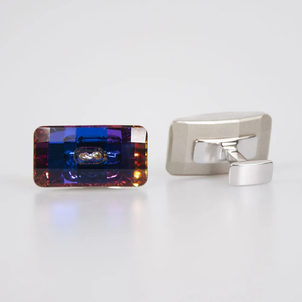 Multi Colour Crystal Rectangle Cufflinks