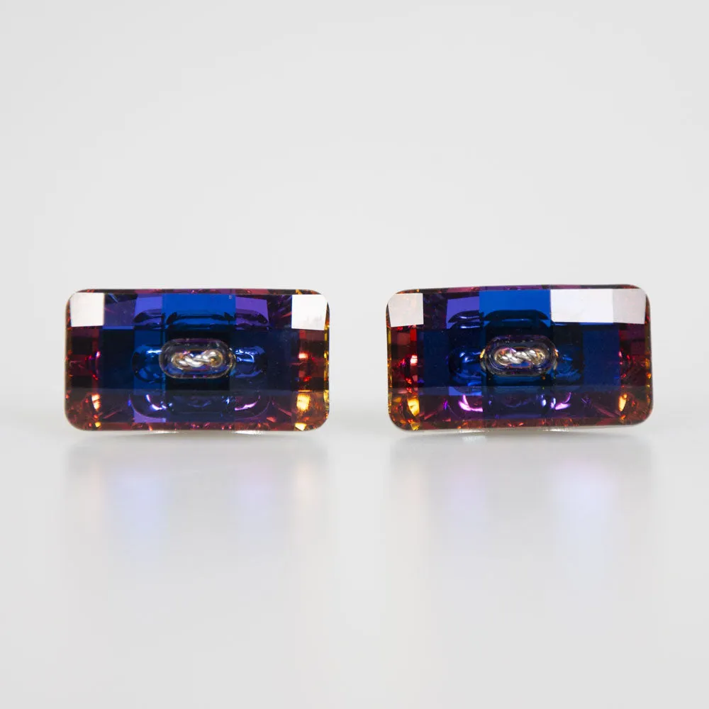 Multi Colour Crystal Rectangle Cufflinks