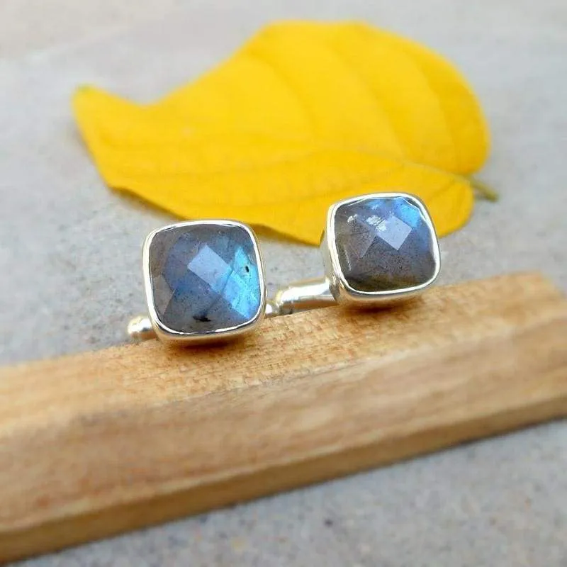 Natural Labradorite Cushion Shape Cufflinks sterling silver cufflink Faceted Labradorite Cufflinks Gift for him Father Gifts