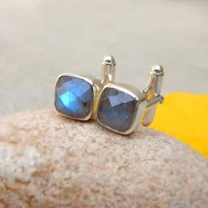 Natural Labradorite Cushion Shape Cufflinks sterling silver cufflink Faceted Labradorite Cufflinks Gift for him Father Gifts