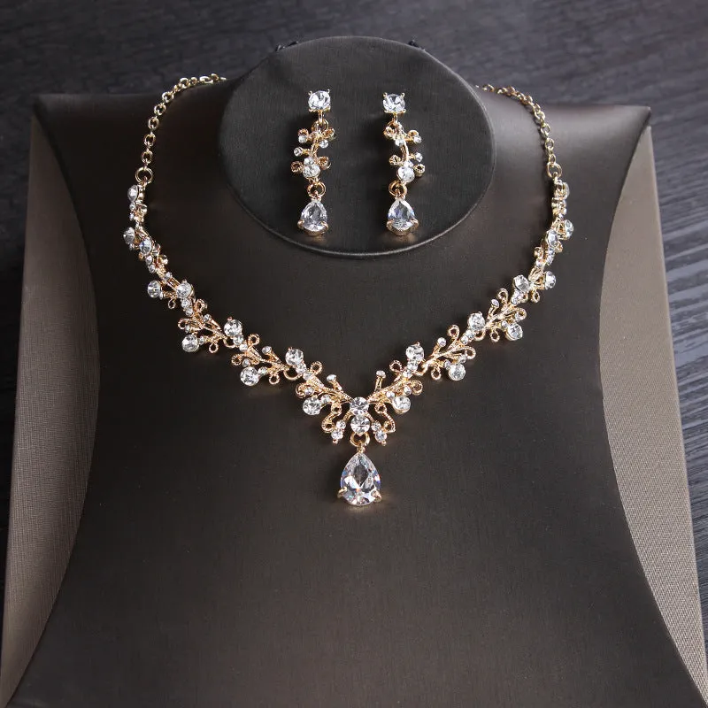 New style necklace and earrings set zircon earrings alloy set chain bride wedding two-piece set wedding