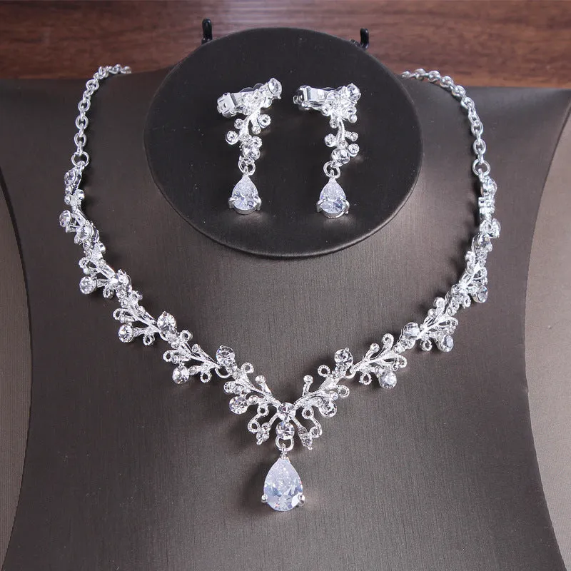 New style necklace and earrings set zircon earrings alloy set chain bride wedding two-piece set wedding