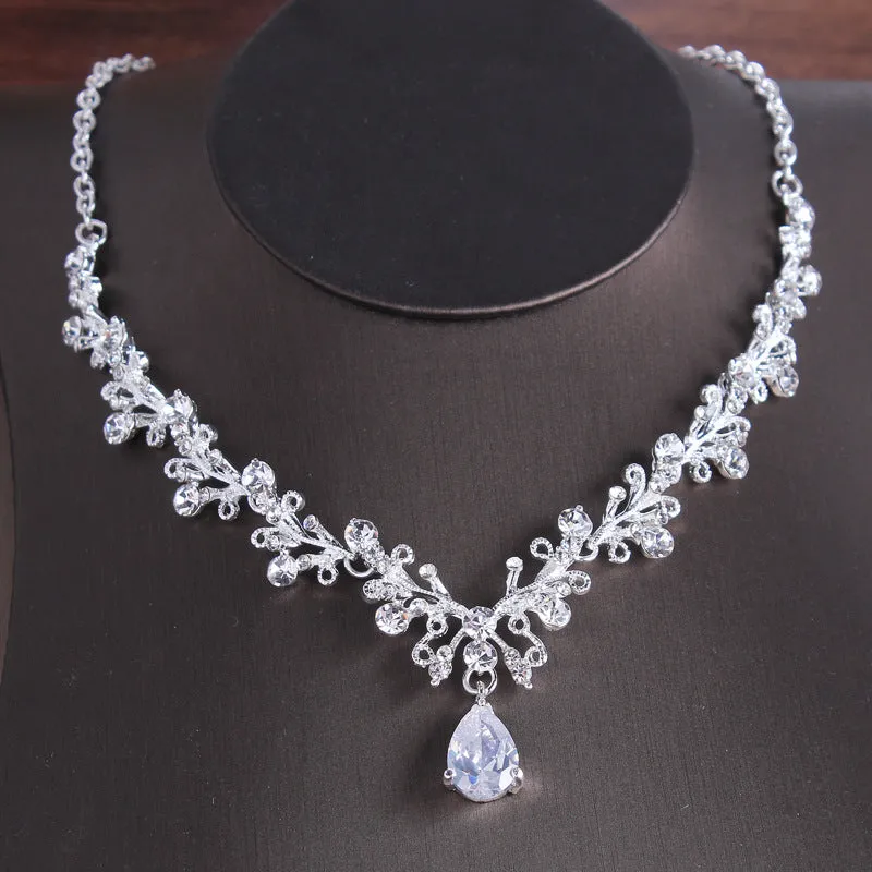 New style necklace and earrings set zircon earrings alloy set chain bride wedding two-piece set wedding