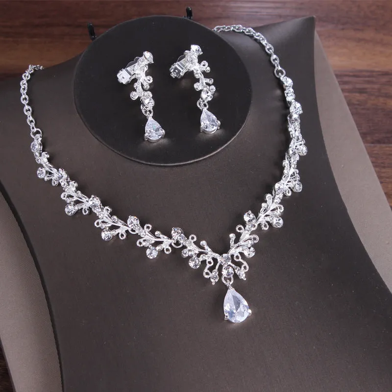 New style necklace and earrings set zircon earrings alloy set chain bride wedding two-piece set wedding