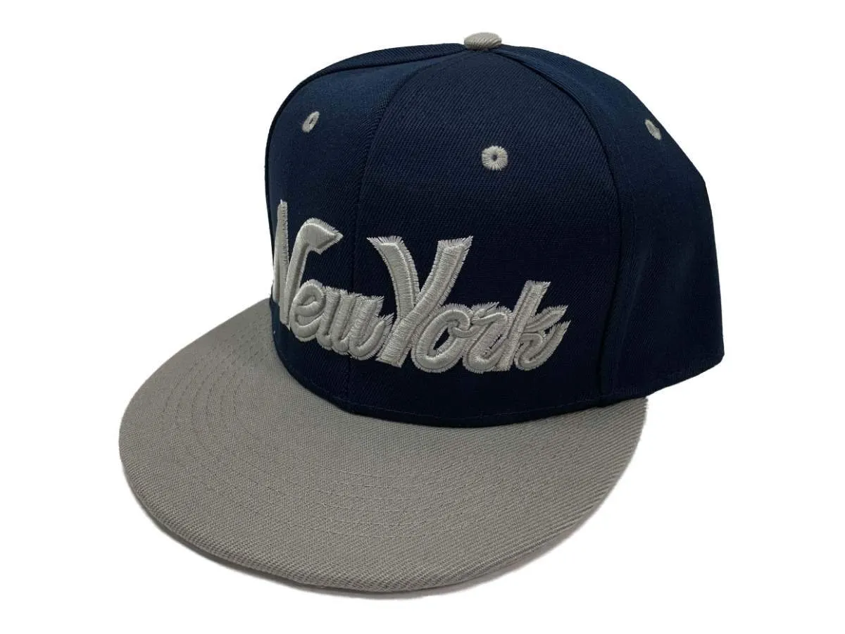 New York XM Navy & Gray Structured Adjustable Snapback Flat Bill Hat Cap AA693