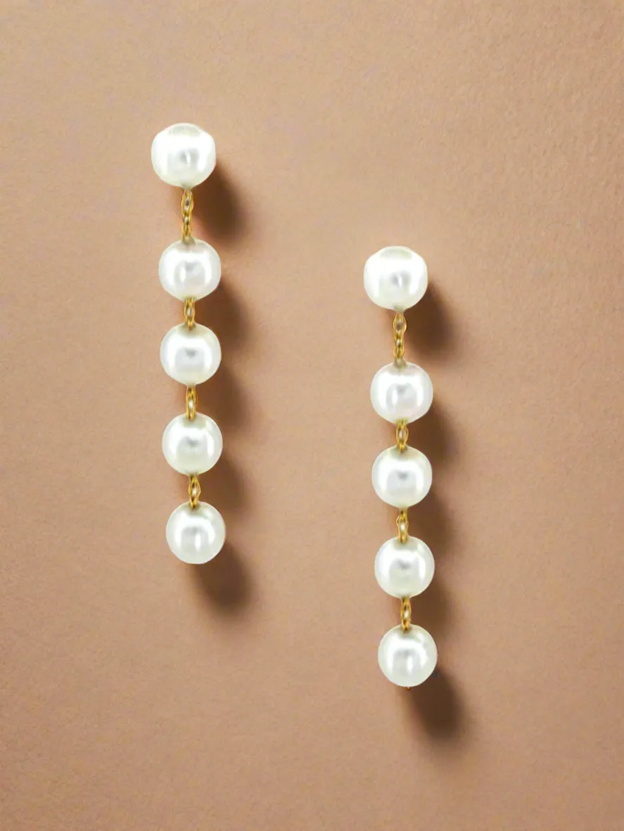 Opulent Five Pearl Drop Dangle Earrings