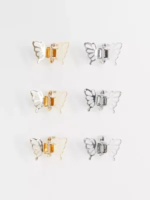 Pack Of 6 Hair Clip Claw In Metal Butterfly Design