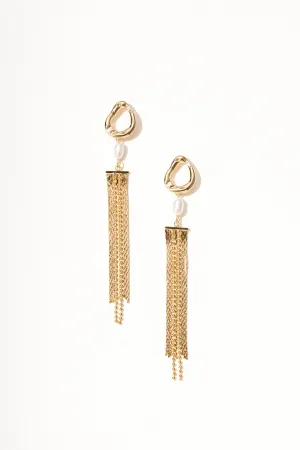 Pearl and 18K Gold Tassel Earrings