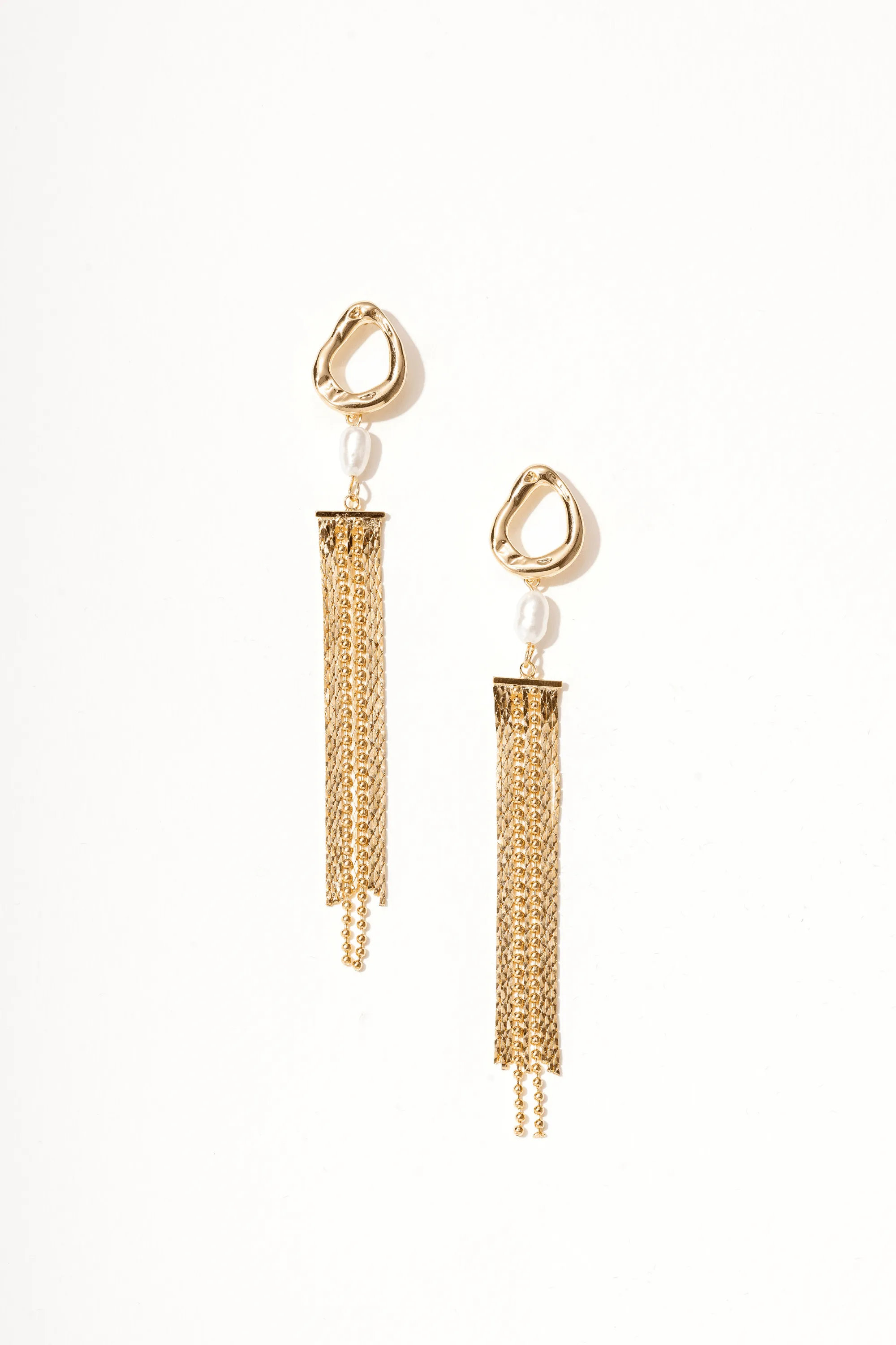 Pearl and 18K Gold Tassel Earrings