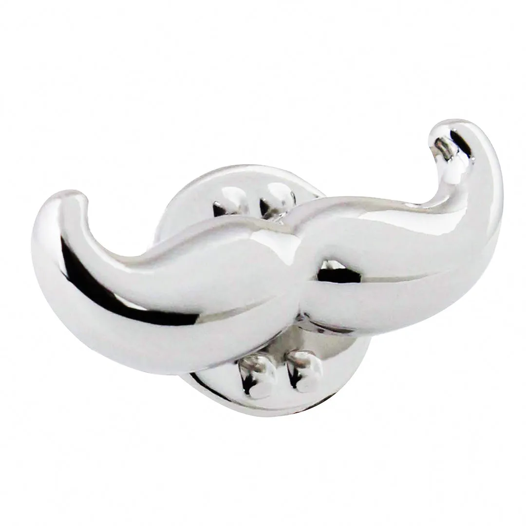 Peluche Manly Moustache Silver Lapel Pin