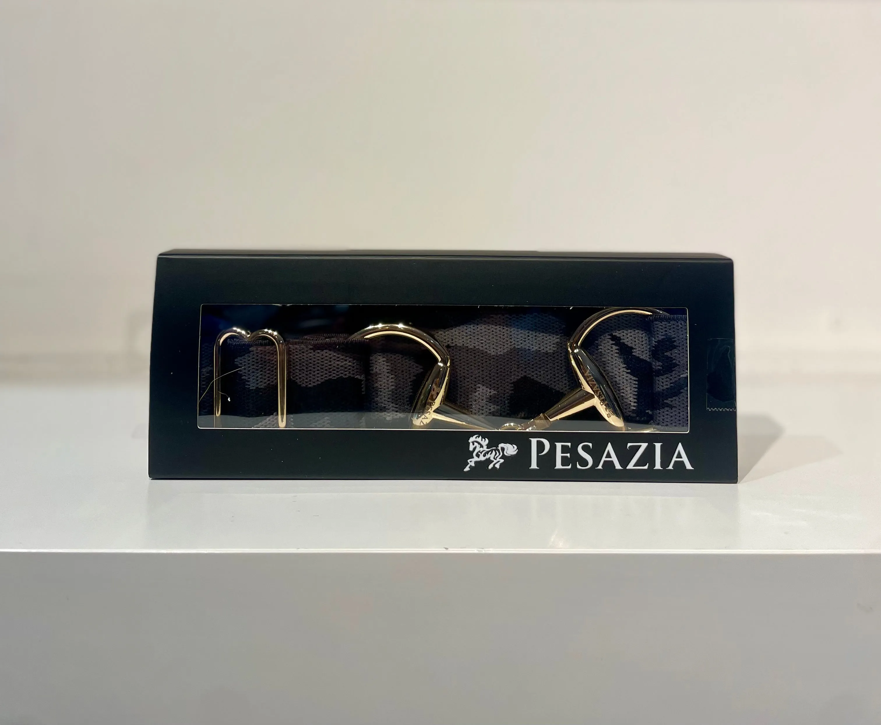 Pesazia - Logo Stretch Bit Belts - Black Camo w/ Gold Snaffle Bit