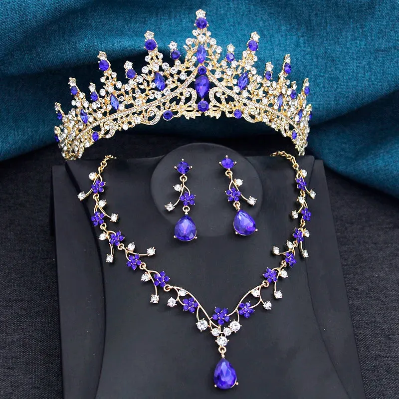 Princess Crown Jewelry 3Pcs Set Tiara Necklace Earrings Jewelry Accessories