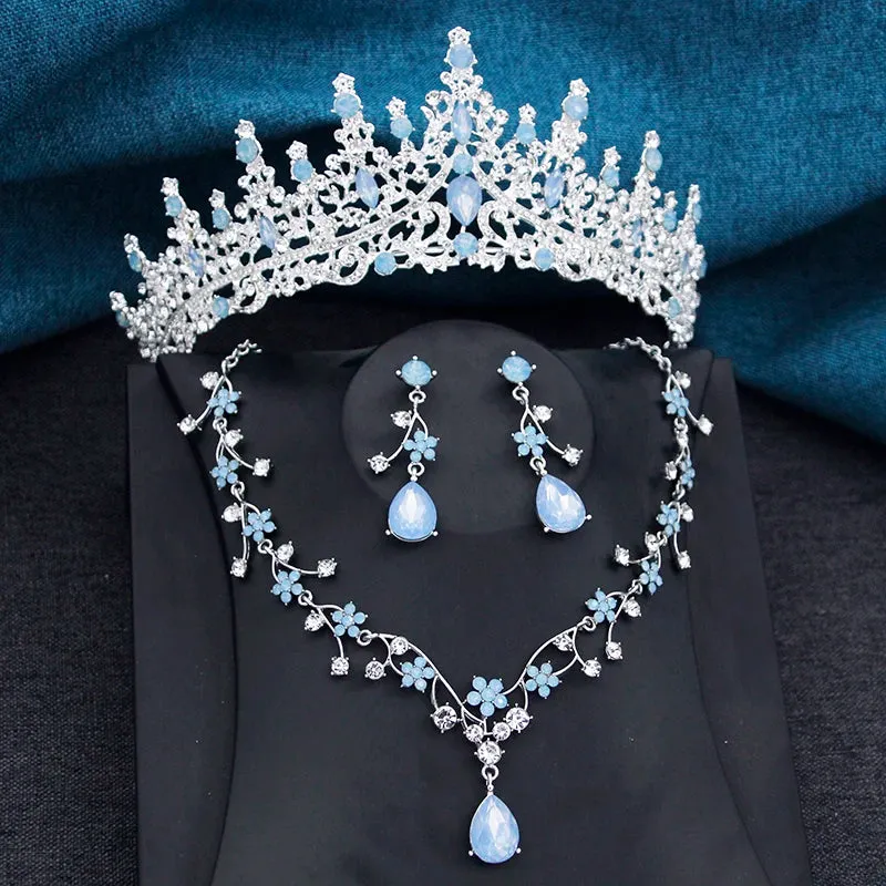 Princess Crown Jewelry 3Pcs Set Tiara Necklace Earrings Jewelry Accessories