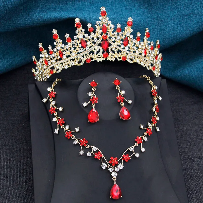 Princess Crown Jewelry 3Pcs Set Tiara Necklace Earrings Jewelry Accessories