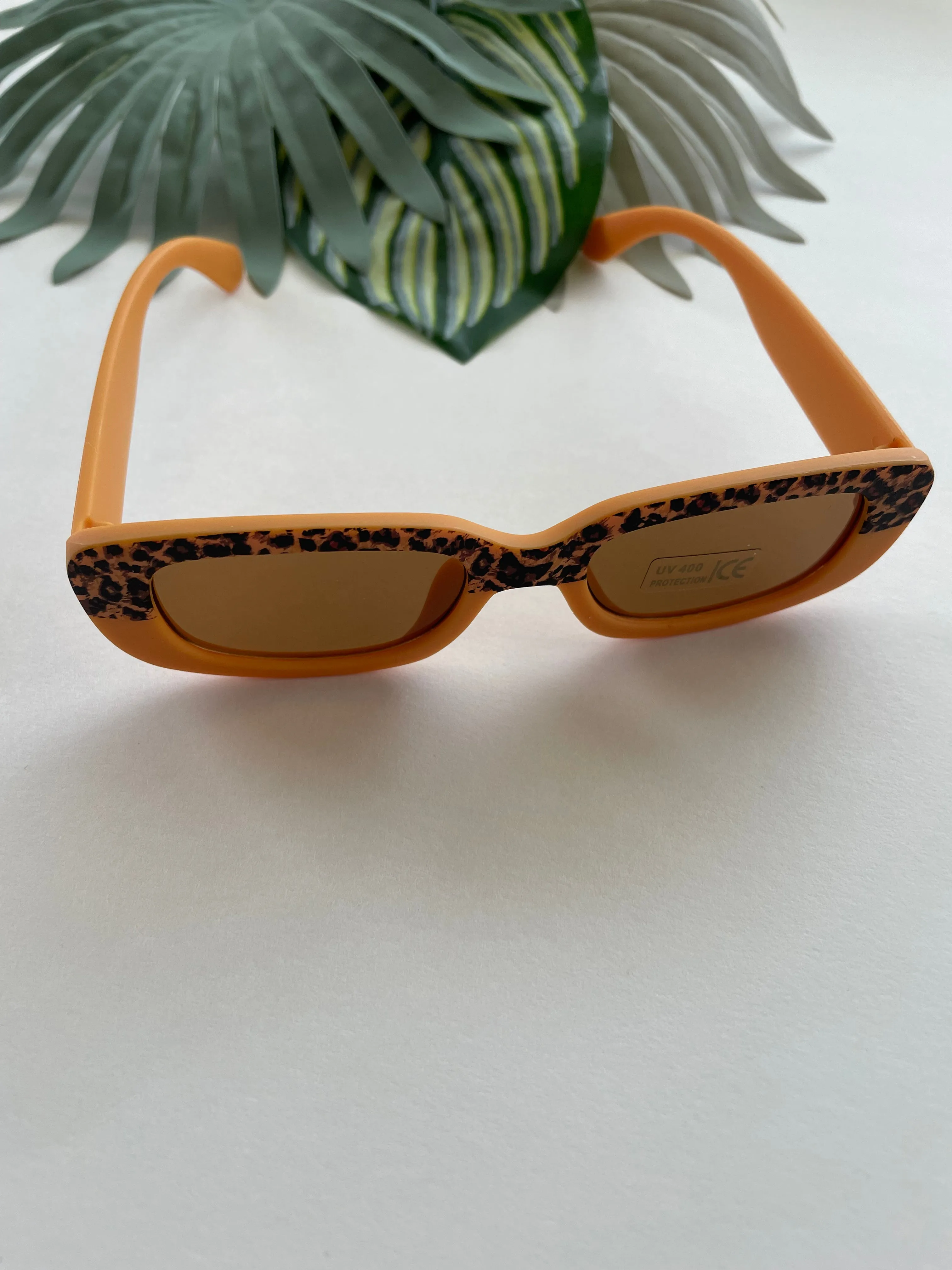 Rectangle Two Tone Cheetah Sunglasses - Clementine