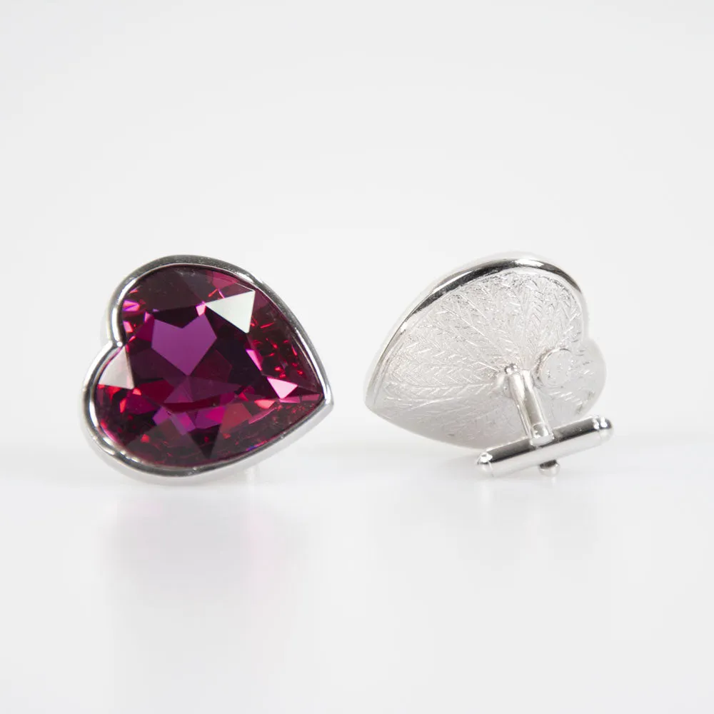 Rose Wine Clear Heart Crystal Cufflinks