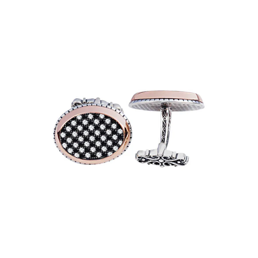 Silver Black White Zircon Stone Oval Cufflink