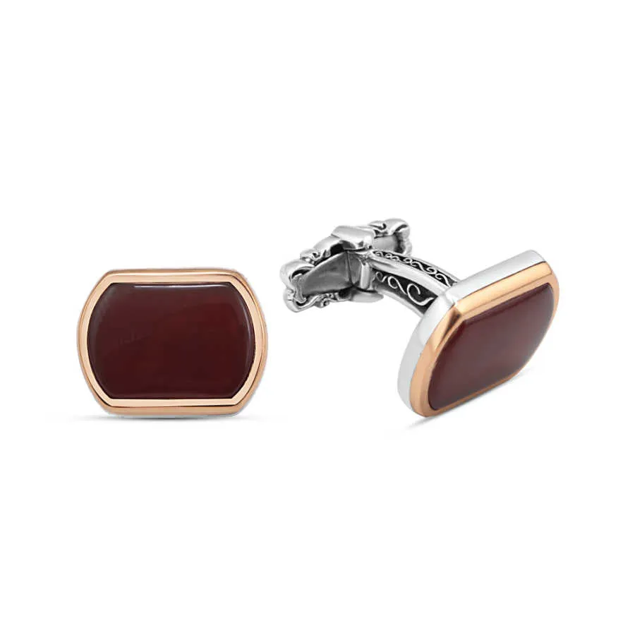 Silver Red Agate Stone Cufflink