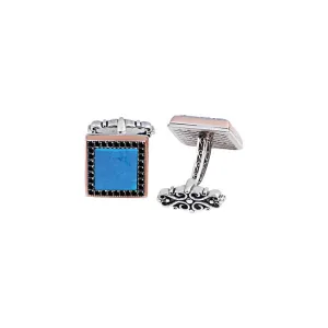 Silver Turquoise Stone Black Zircon Inlaid Cufflink