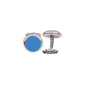 Silver Turquoise Stone Round Model Cufflink