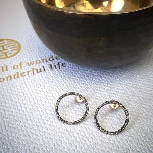 Solid sterling silver and gold circle stud earrings