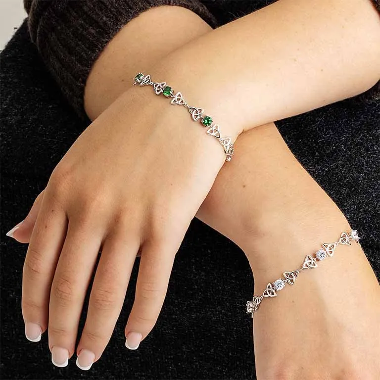 Sterling Silver Celtic Trinity Green CZ Bracelet