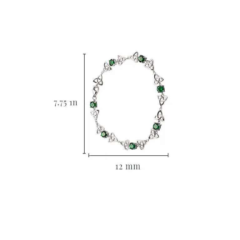 Sterling Silver Celtic Trinity Green CZ Bracelet