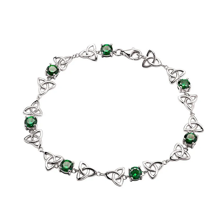 Sterling Silver Celtic Trinity Green CZ Bracelet