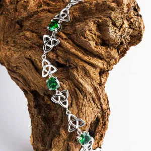 Sterling Silver Celtic Trinity Green CZ Bracelet