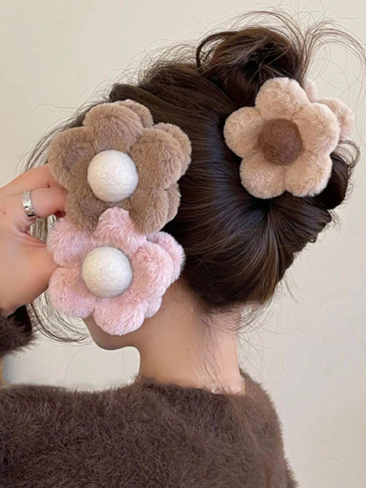 Strong Hold Large Fluffy Flower Hair Clips for Thick Hair Thin Hair