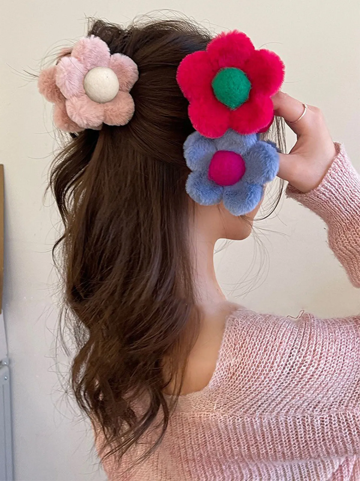 Strong Hold Large Fluffy Flower Hair Clips for Thick Hair Thin Hair