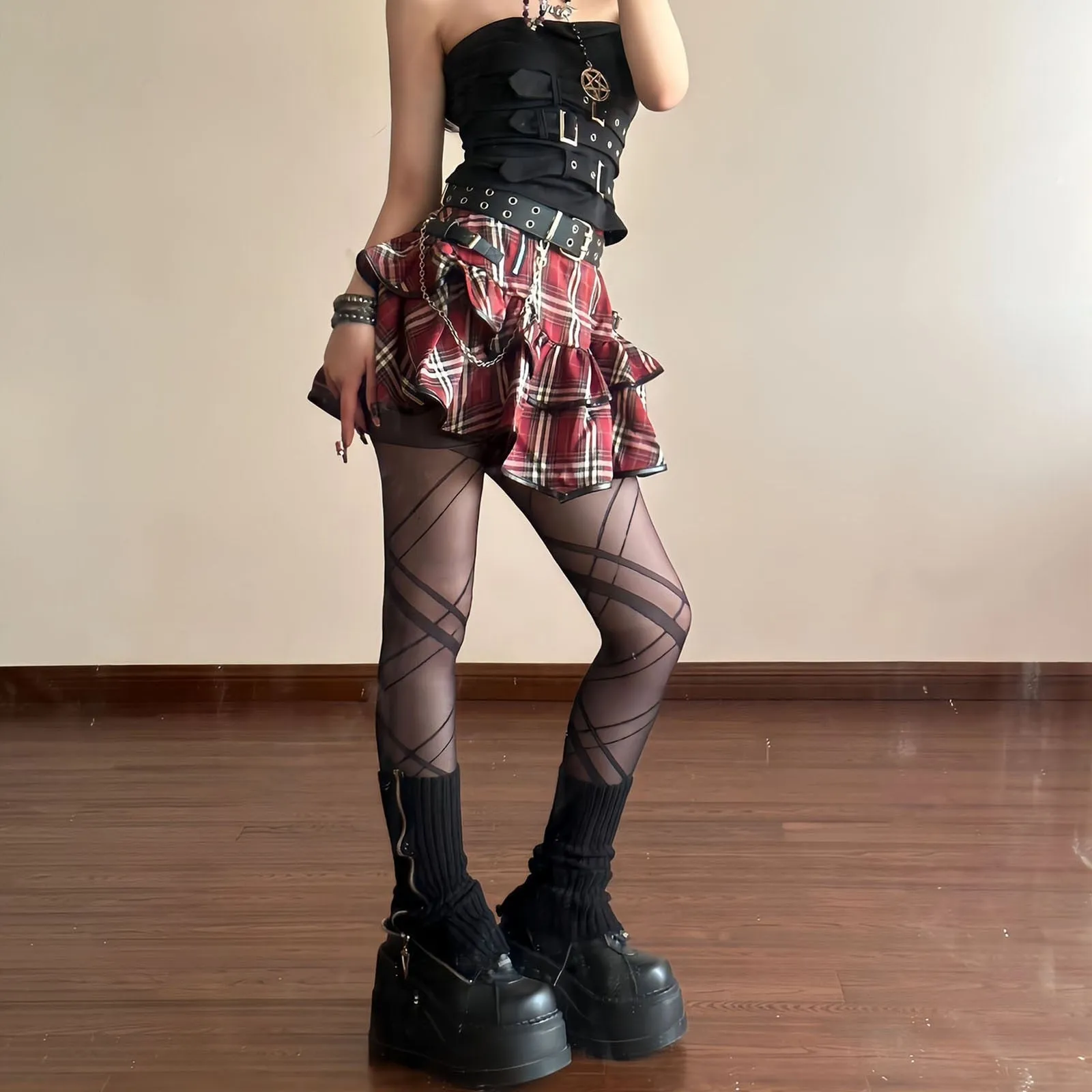 Tartan Red Plaid Goth Skirt