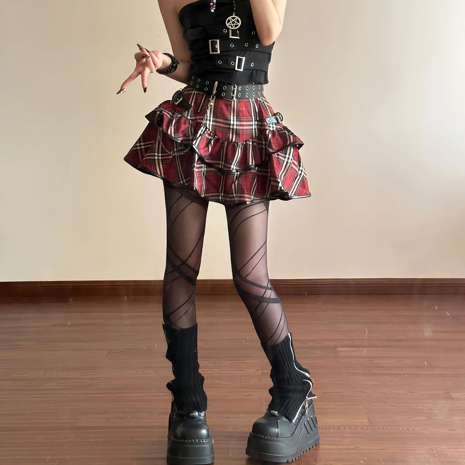 Tartan Red Plaid Goth Skirt