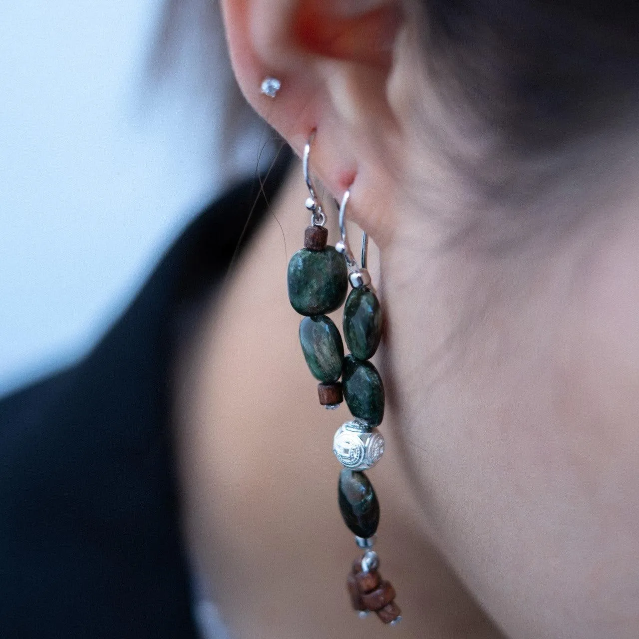 The bamboo - Ruby Zoisite Earrings of Three