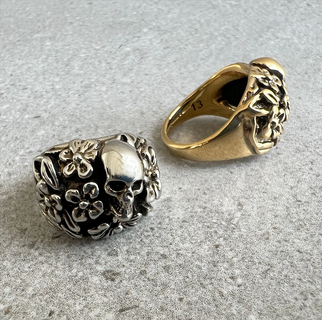 The Floral Skull Ring, Gold