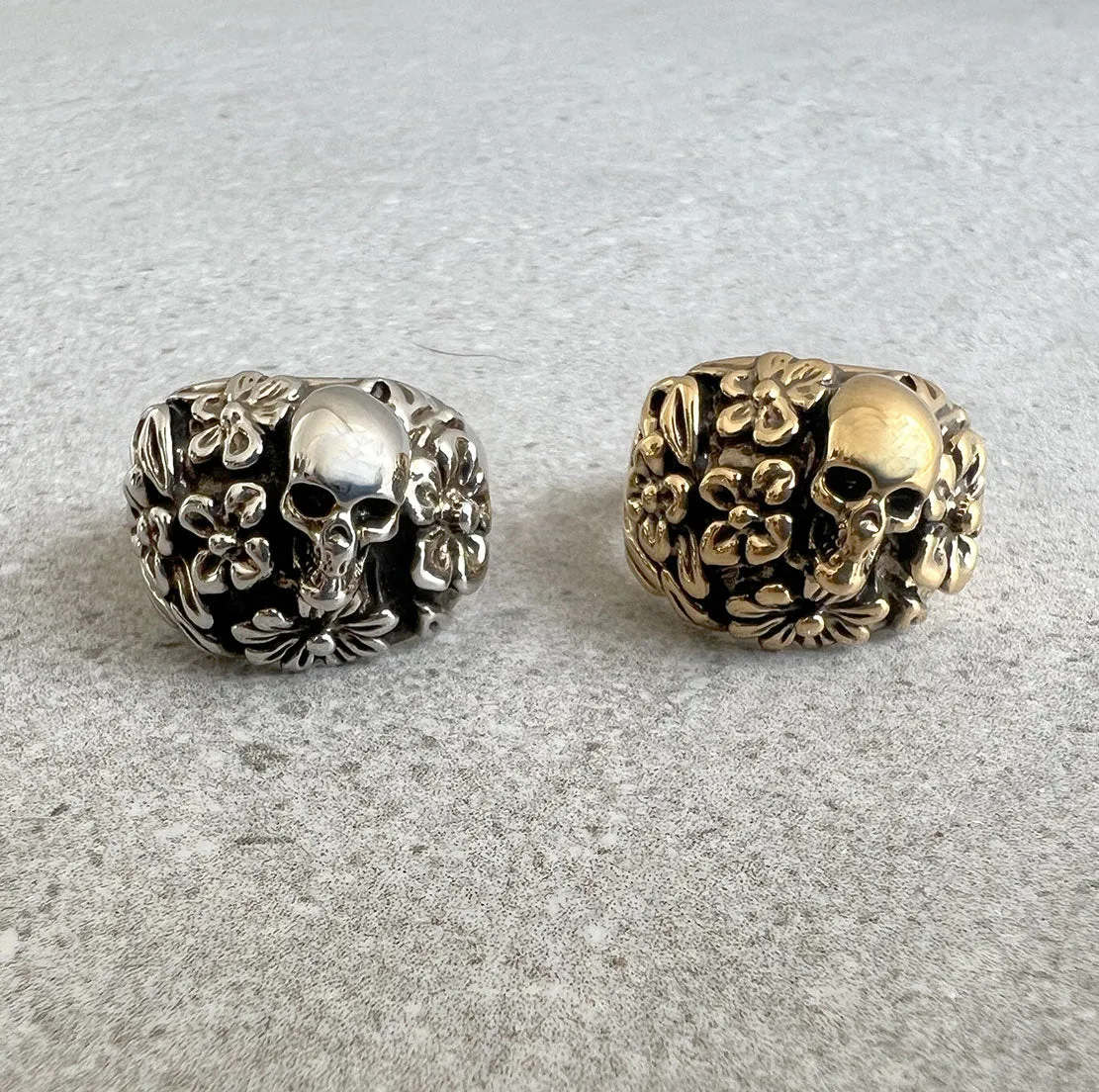 The Floral Skull Ring, Gold