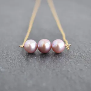 Triple 8mm Purple Pearl Necklace - 8mm pearls