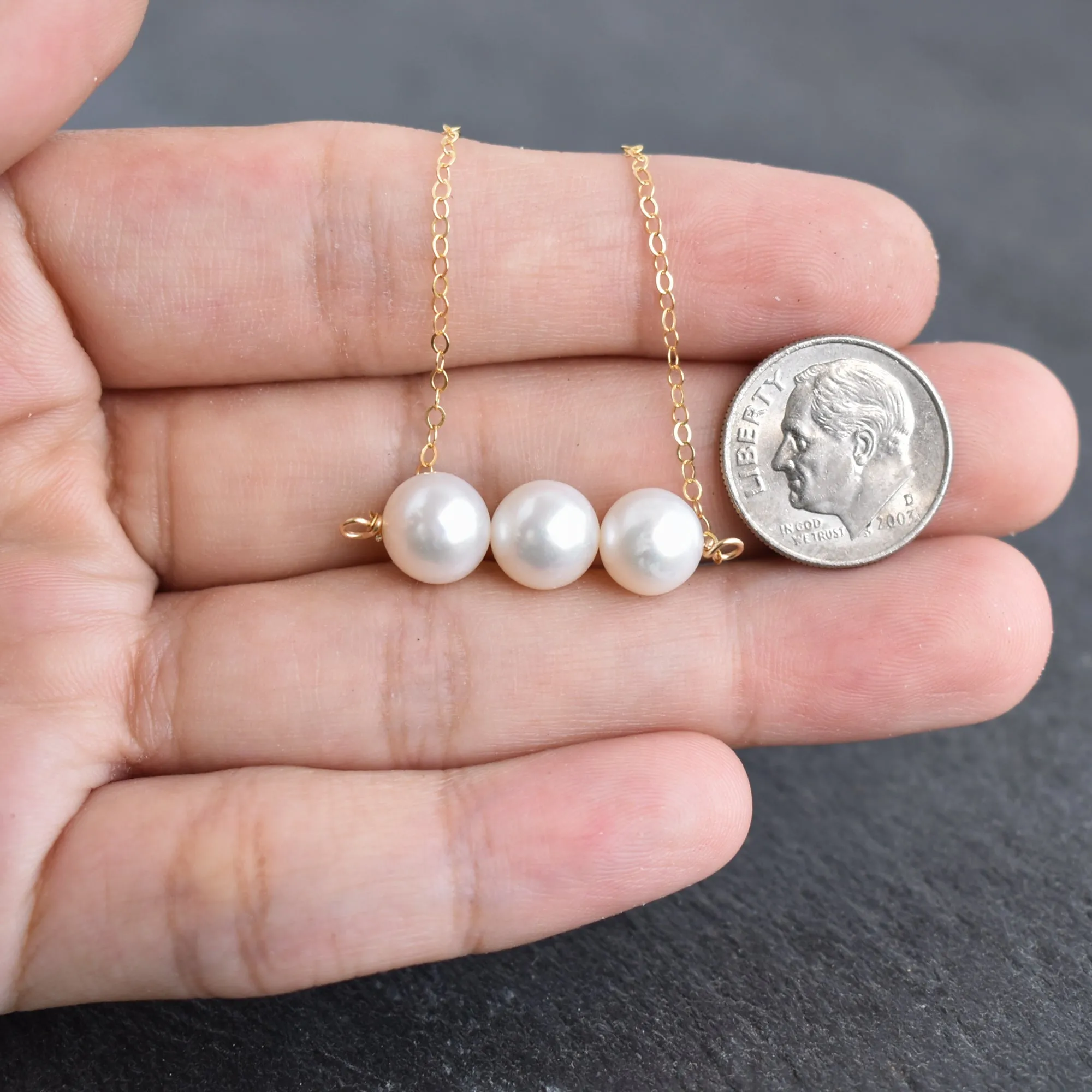 Triple 8mm White Pearl Necklace