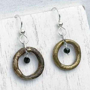 Variegated Bronze Celtic Ring Money Earrings with Genuine Quartz | Artifact #7009