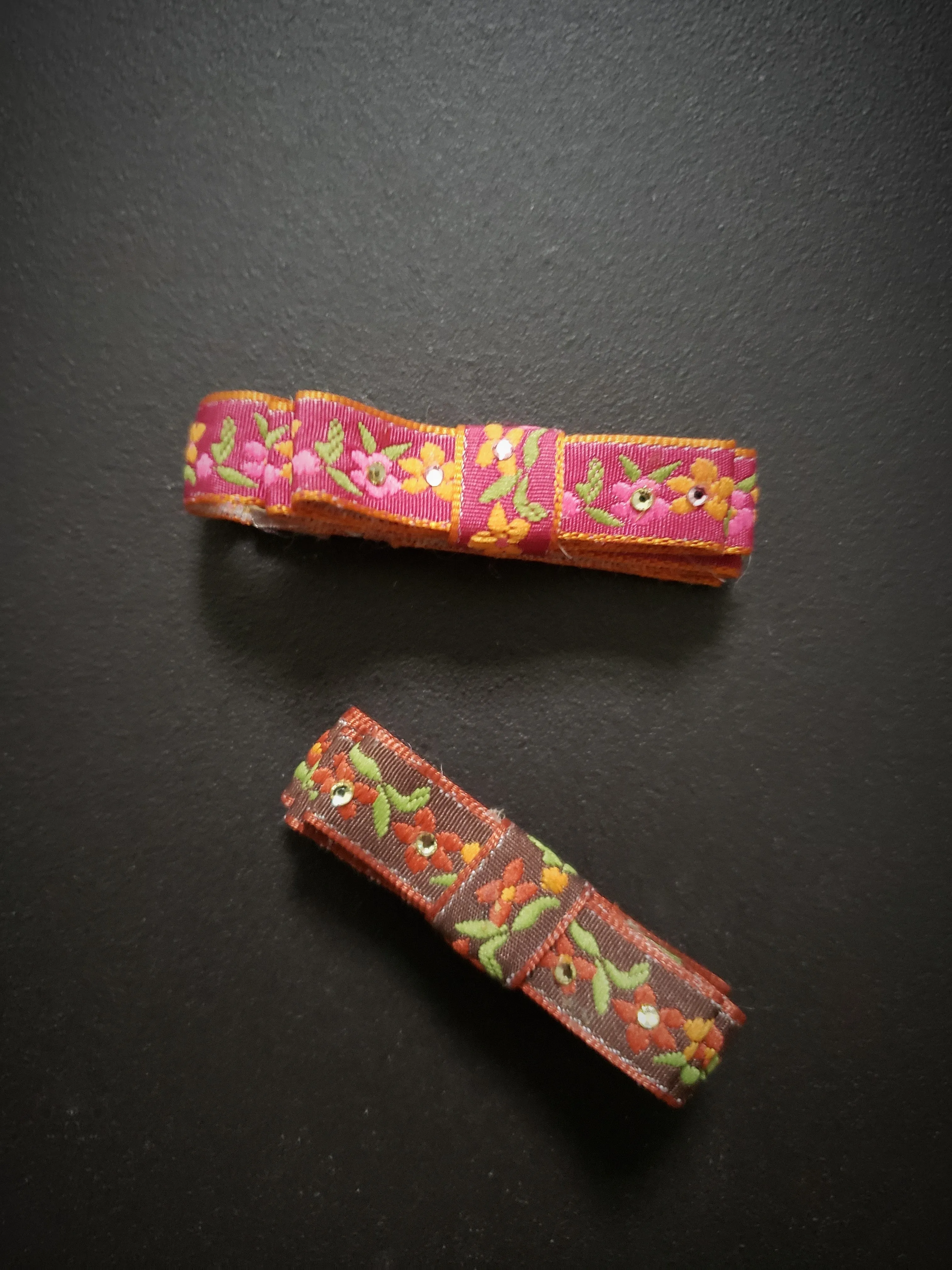 Vintage 1990s Folksy Ribbon Covered Hair Clips, Set of Two