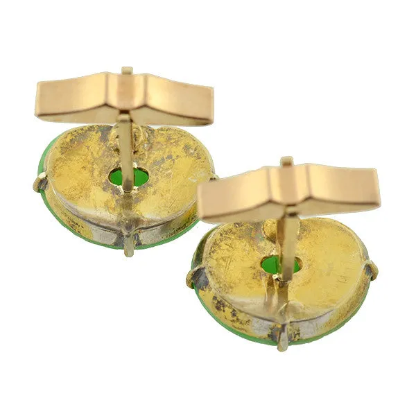 Vintage Chinese 14kt & Silver Gilt Carved Jade Cufflinks