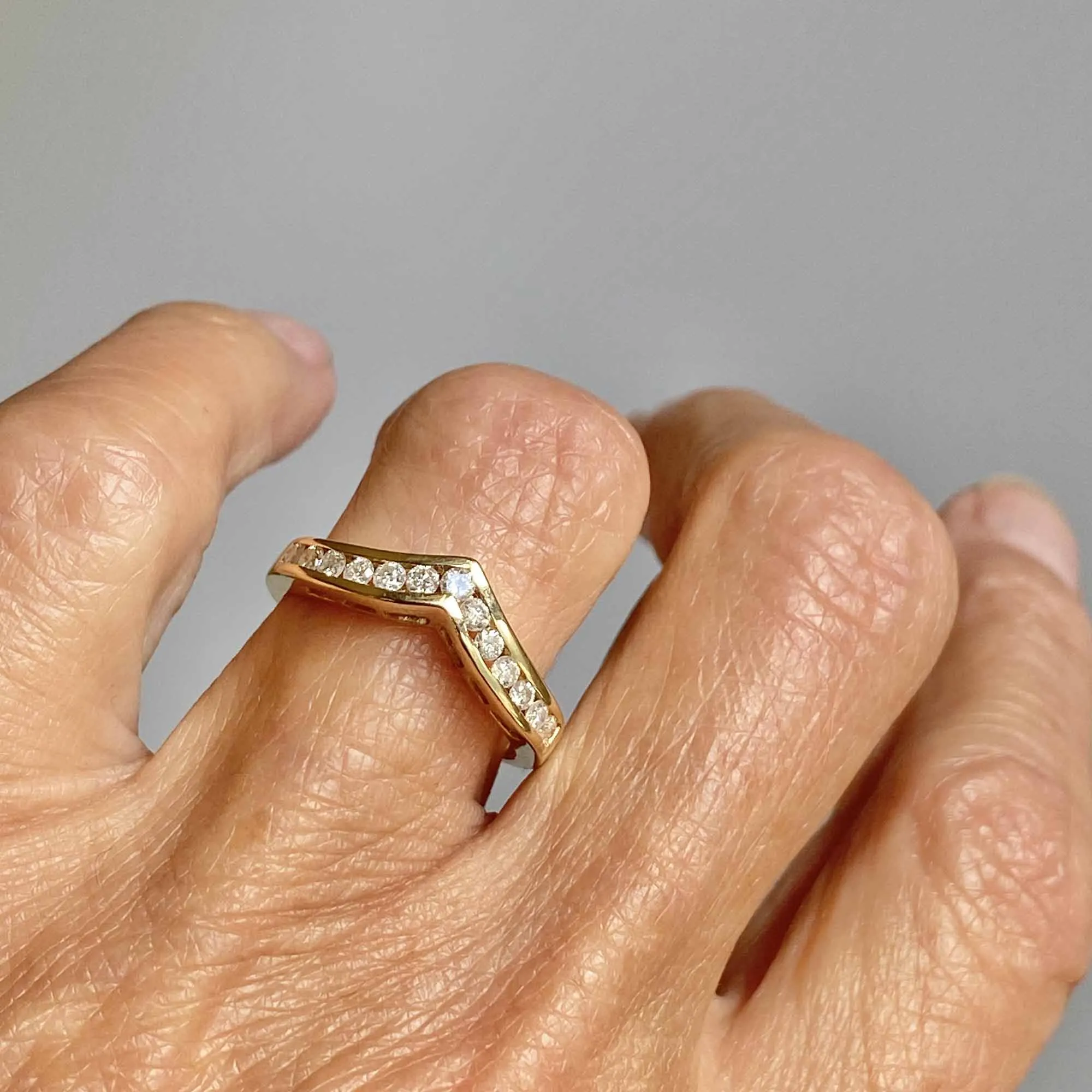 Vintage Diamond Chevron Ring in 14K Gold