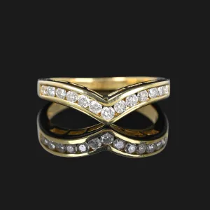 Vintage Diamond Chevron Ring in 14K Gold