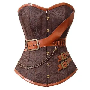 Women's Retro Steel Boned Steampunk Overbust Brown Corsets